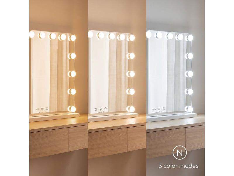 Miroir de coiffeuse hollywood, 15 ampoules led, 3 tons de lumière, intensité réglable, mini miroir x10 innovagoods - Conforama E