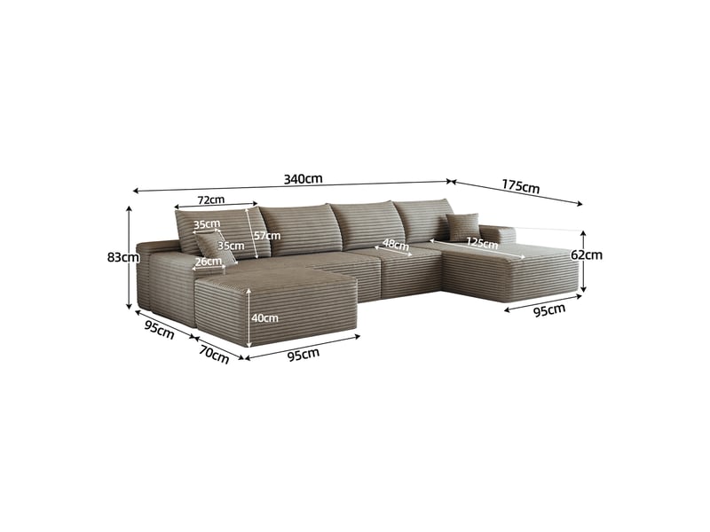  Canapé d’angle modulaire avec méridienne profonde - lpospi - mousse haute élasticité, velours côtelé - camel  - Conforama D