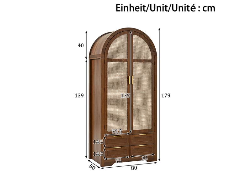  Armoire penderie moderne avec portes incurvées et vaste rangement, armoire de chambre avec tringle et tiroirs, design luxueux pour chambre et entrée Seren Glow - Conforama C