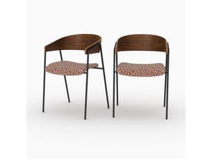 Lot de 2 chaises en tissu léopard bordeaux et bois de noyer-esmée