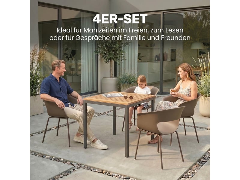  Lot de 4 chaises de jardin avec accoudoirs plastique et métal café 61x51x74 cm  - Conforama D