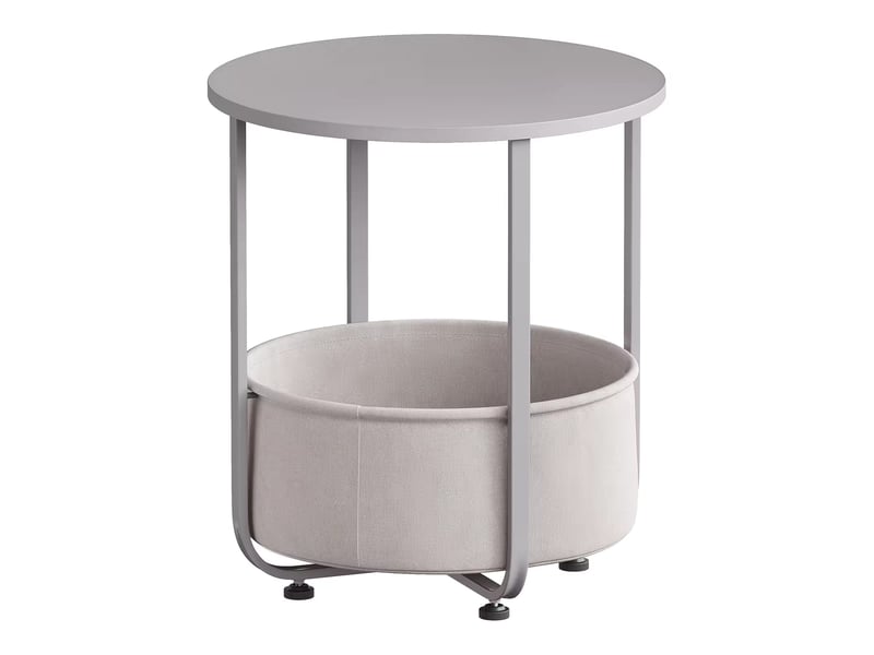  Table basse avec panier de rangement et structure en métal, plateau rond mélaminé pour salon gris 45 × 45 × 50 cm  - Conforama A