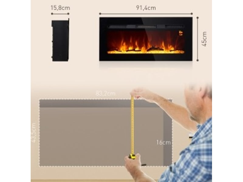  Cheminée électrique murale 91,4x15,8x45 cm 1800 w noire  - Conforama E