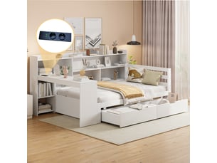 Lit avec rangement 90x200 cm <strong>MERAX</strong>  <strong>lit enfant blanc</strong> coloris blanc