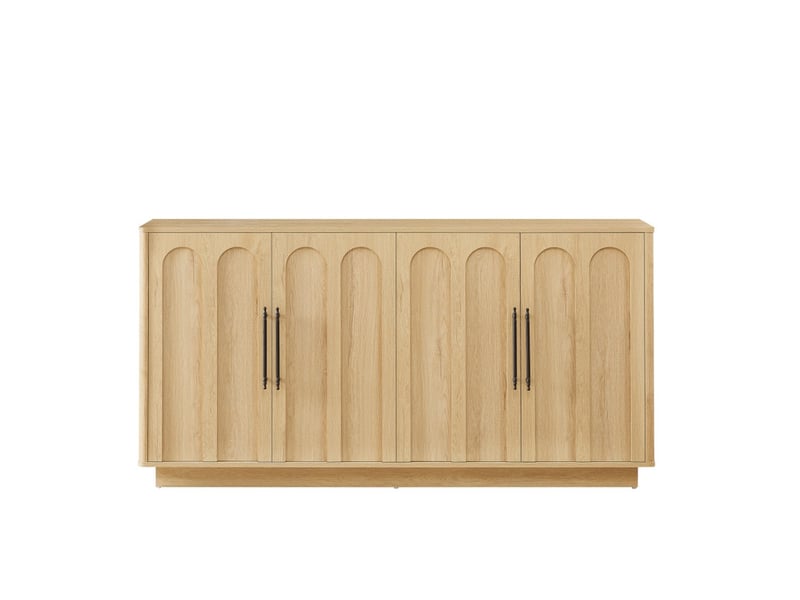  Buffet à façade cintrée avec 4 portes,  meuble de rangement de 160 cm de large pour le salon et la salle à manger, couleur bois  - Conforama A