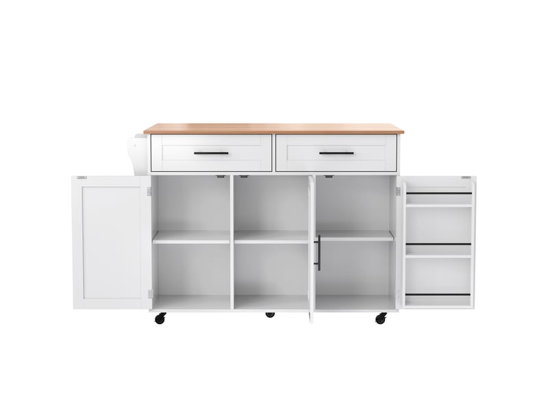  Desserte de cuisine,129x46x91,5 cm,2 tiroirs et plateau rabattable,mdf,blanche  - Conforama D