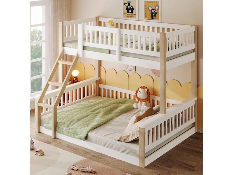  Lit superposé enfant 90 x 200 cm et 140 x 200 cm blanc et naturel  - Conforama D