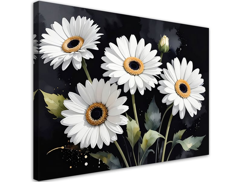 Tableaux, marguerites blanches sur fond noir 120x80 1312612246 - Conforama A