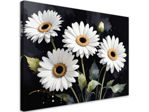 Tableaux, marguerites blanches sur fond noir 120x80
