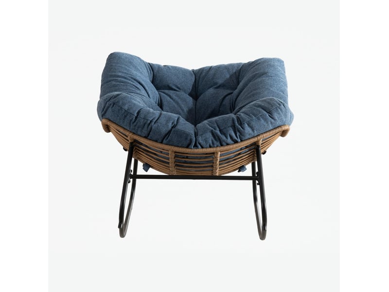  Fauteuil à bascule en chenille - 95x107x83 cm - chaise berçante ergonomique cadre métal détente salon chambre - bleu  - Conforama E
