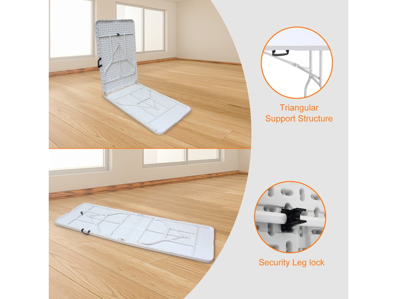 Table pliante 244x76x73,6 cm avec poignée métal plastique blanc - Conforama D