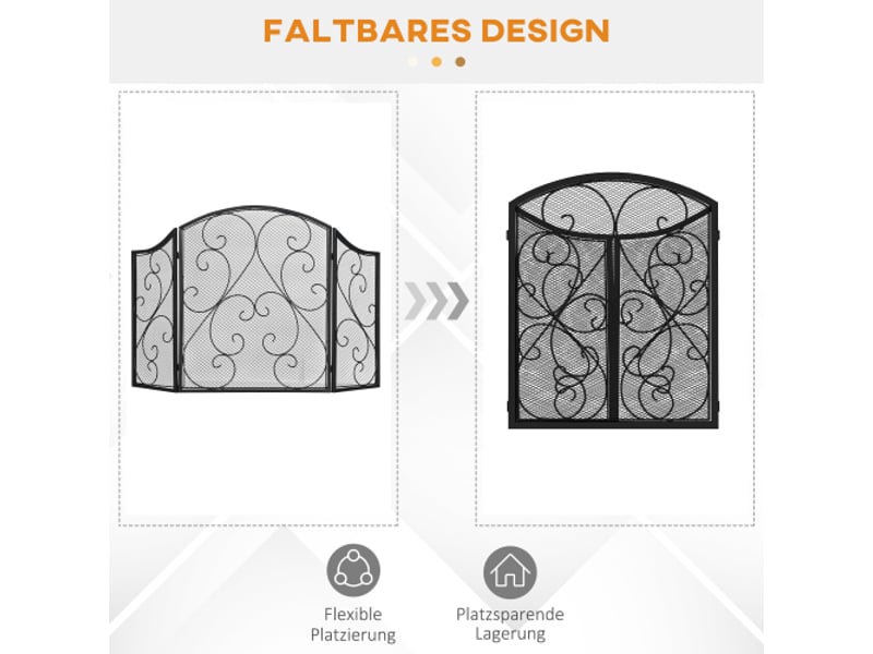  Pare-feu de cheminée pliable à 3 panneaux, métal noir, design vintage, protection du foyer  - Conforama D