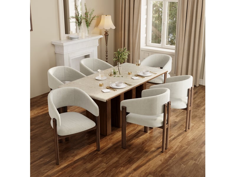  Lot de 4 chaises de salle à manger 61,5x52,5x83 cm avec accoudoirs, noyer+beige, métal, lin, style simple  - Conforama D