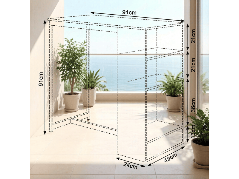  Table de salle à manger avec 3 étagères, rangement pour bouteilles et verres, pour cuisine, en métal et panneaux, blanc et chêne clair  - Conforama D