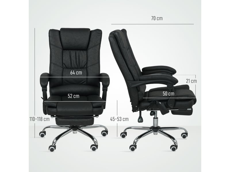  Fauteuil de bureau massant,64x70 cm,avec repose-pieds et chauffage,noir  - Conforama C