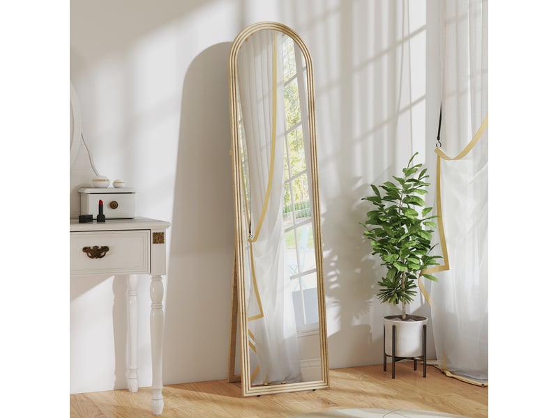  Miroir sur pied et mural pleine longueur avec chevalet, effet pierre et forme arquée, 40 x 160 cm, beige  - Conforama C