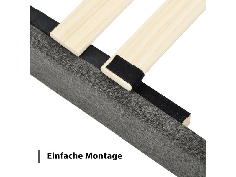  Lit enfant simple 90x200 cm en lin gris foncé avec tête de lit, sommier et matelas  - Conforama R