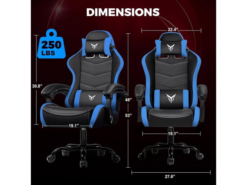  Gtplayer chaise de jeu avec soutien lombaire et appui-tête réglable - bleu XGC02NAF-BL - Conforama B