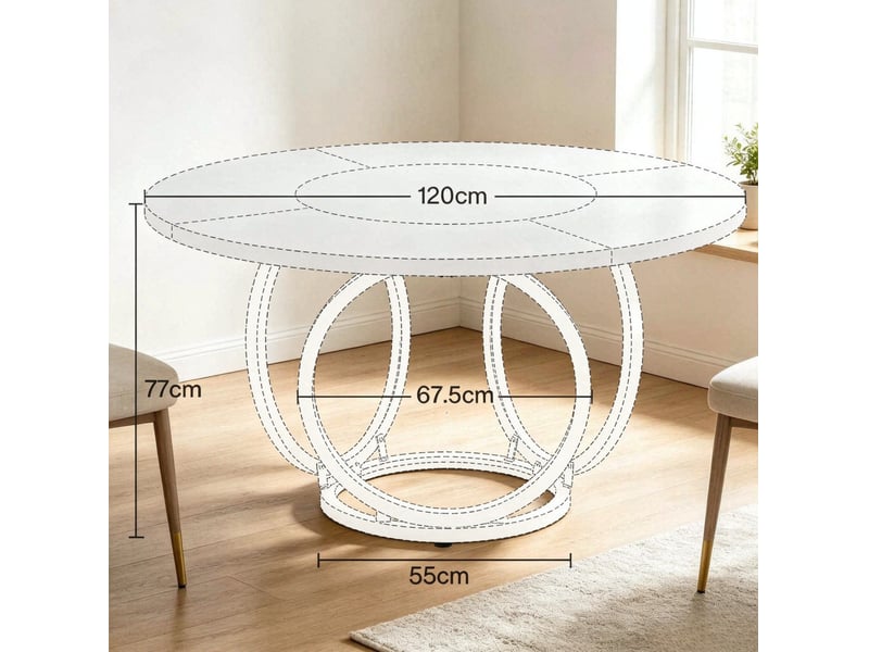  Table à manger ronde design 120 cm blanche et dorée, plateau mdf et piètement acier pour 4 à 6 personnes  - Conforama C