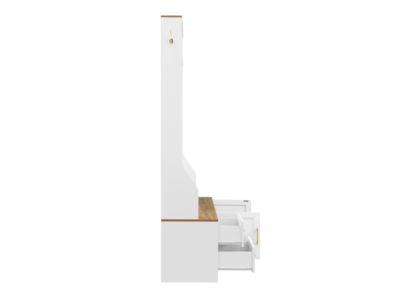  Meuble d’entrée multifonction moderne avec led, miroir, patères, tiroirs et banc de rangement  - Conforama E