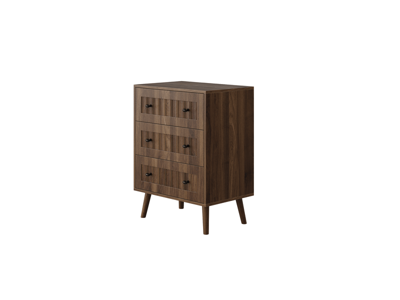 Commode à 3 tiroirs avec façades rainurées et poignées en métal noir pour chambre ou entrée, mdf noyer, 60 × 40 × 79 cm - Conforama A
