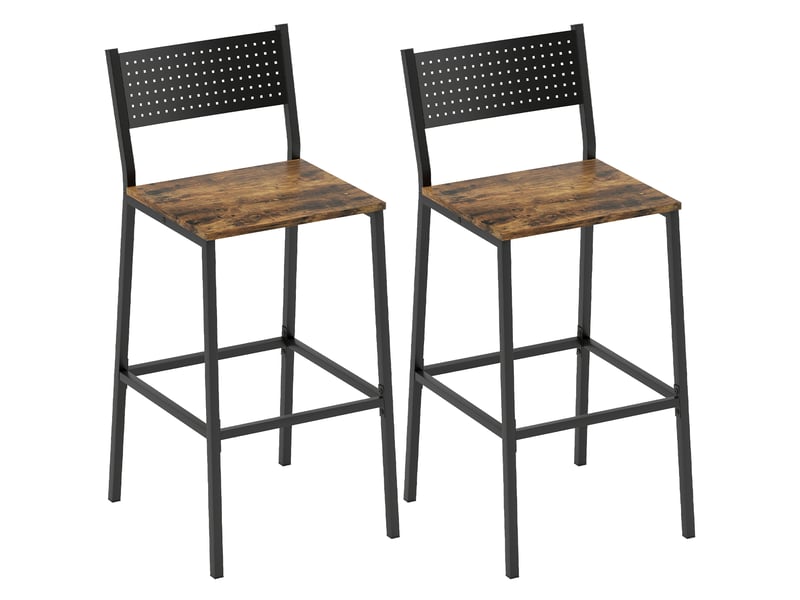  Lot de 2 tabourets de bar, chaises de bar, assise 72,5h cm, dossier et repose-pieds, pieds en métal, brun rustique  - Conforama A