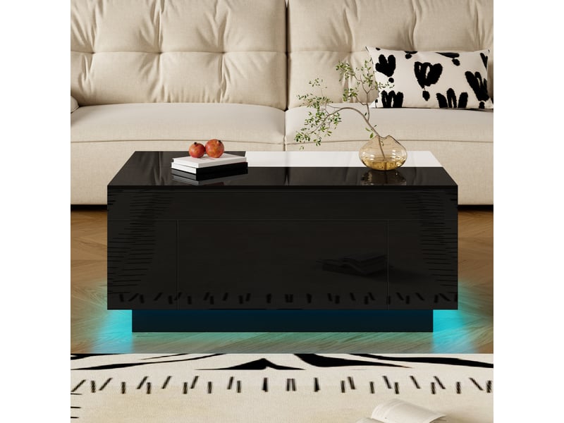  Table basse rectangulaire noir avec 1 tiroir - 50x80 cm led mdf table basse noir - Conforama D