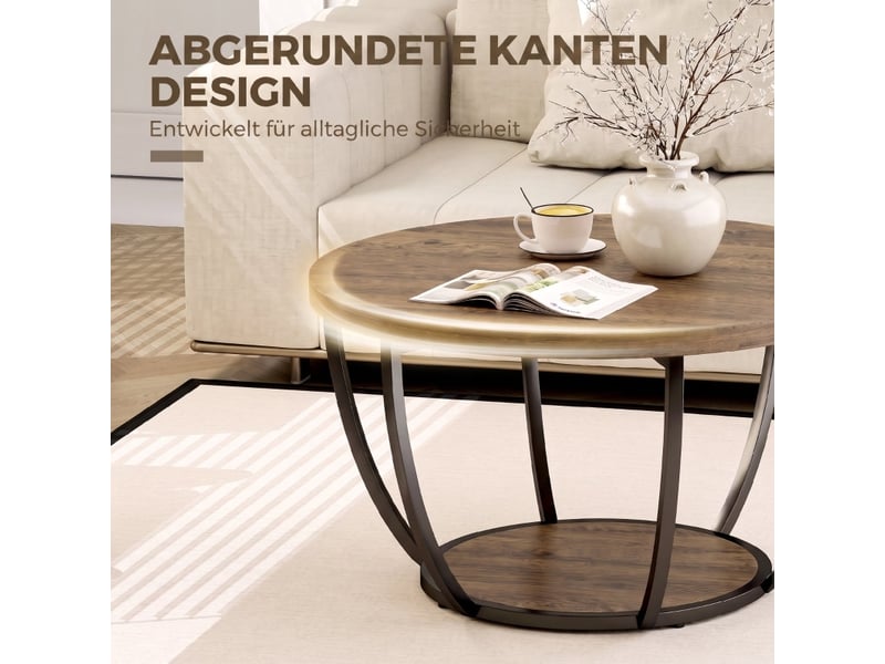 Table basse ronde 80 x 80 x 43,8 cm - marron et noir - 2 niveaux de rangement industriel  - Conforama E