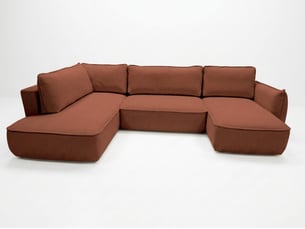 Canapé d'angle droit convertible <strong>BOBOCHIC</strong> <strong>ESMEE</strong> 5 places Tissu orange avec coffre de rangement