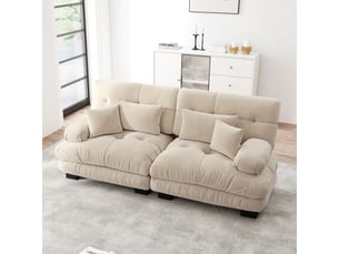 Canapé d'angle, canapé 2 places — en chenille, marron clair, coussins inclus, style cloud