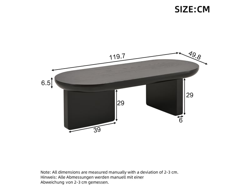  Table basse ovale 119,7 x 49,8 x 35,5 cm en mdf noire chicfurn  - Conforama D