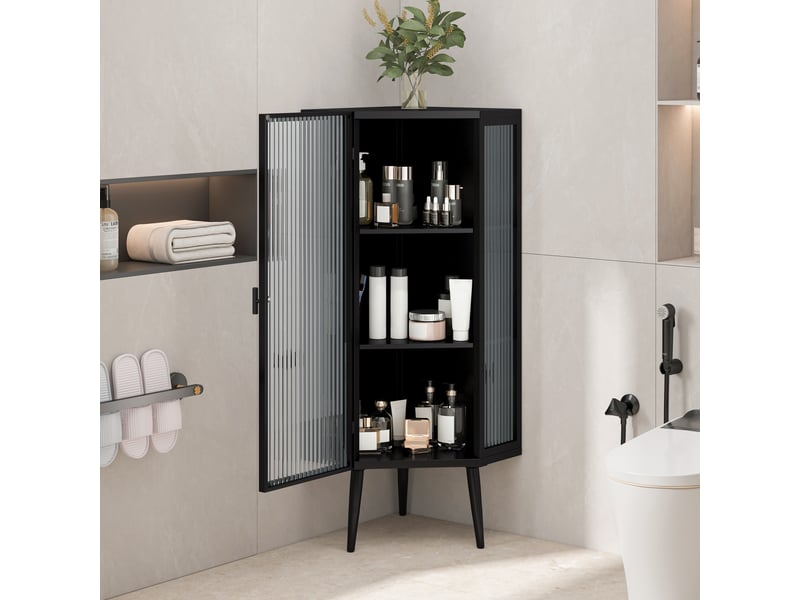  Meuble d’angle 56*42.5*110cm en métal et verre trempé avec porte et étagères noir chicfurn  - Conforama B
