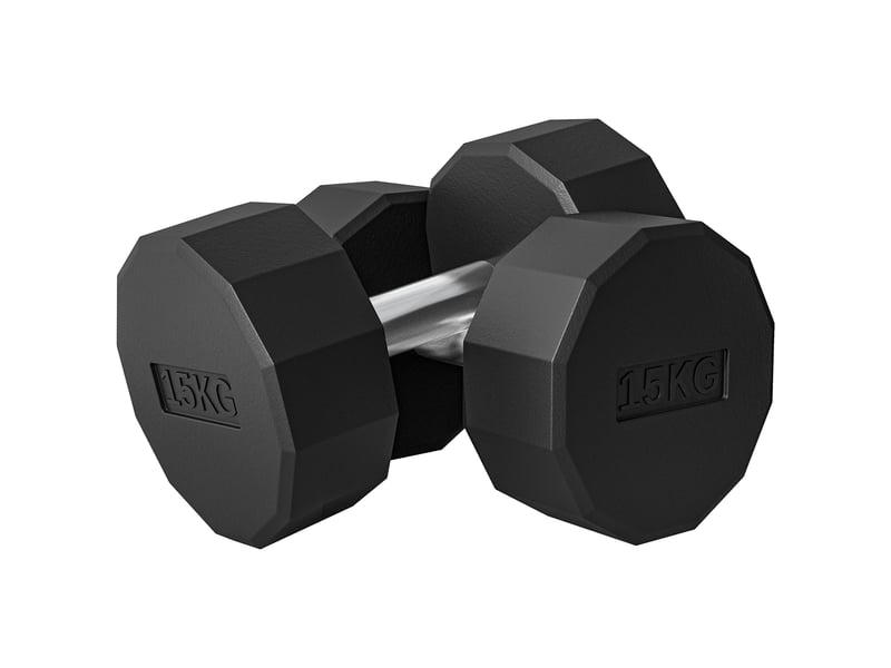 Lot de 2 haltères à 12 faces de 15 kg en métal et caoutchouc avec poignée antidérapante, 26 x 15,5 x 15,5 cm, noires  - Conforama A