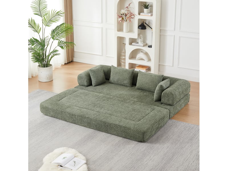  Canapé convertible modulable 2 places 4 en 1 avec dossier réglable et 4 coussins en chenille vert  - Conforama E