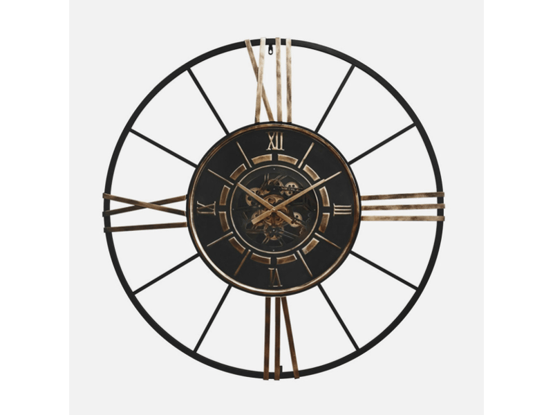  Horloge murale fabrilamp cañete 120 x 120 cm noir doré engrenages mobiles 216210016 - Conforama E