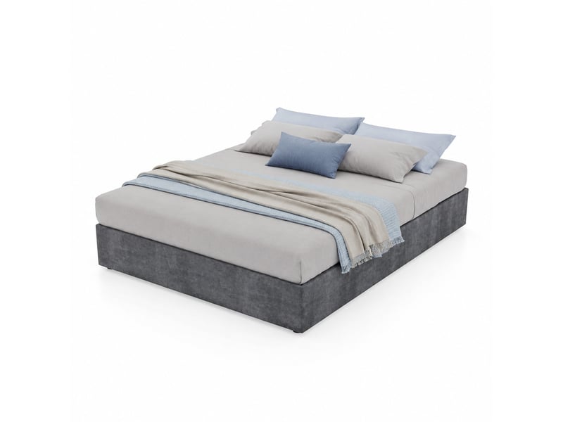  Lit adulte 140 × 200 cm 2 places avec vérin à gaz, dossier réglable, sans matelas, en velours gris  - Conforama A