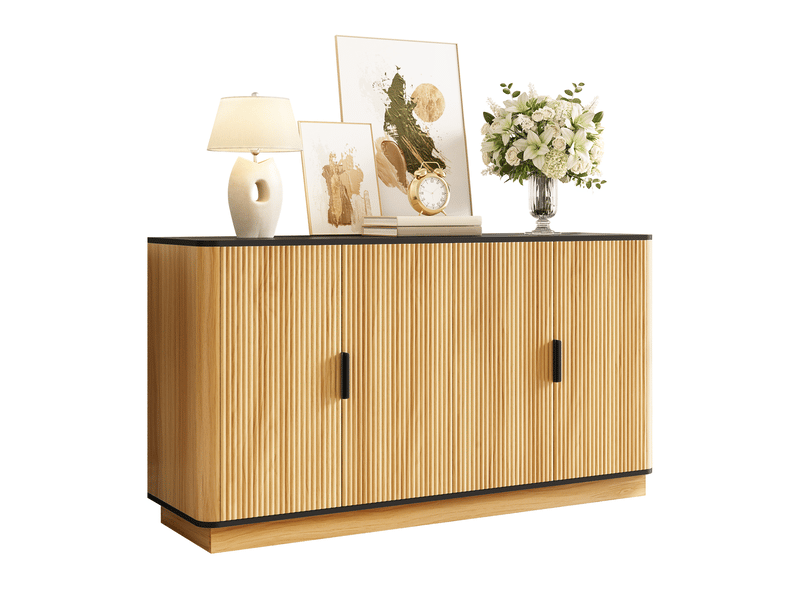  Buffet 139x40x75 cm à portes ondulées en panneaux de particules coloris naturel  - Conforama A