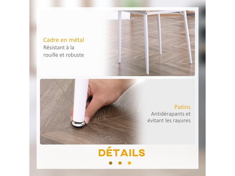  Ensemble table à manger carrée 3 pièces avec 2 chaises cuisine salle à manger plateau mdf châssis métal blanc  - Conforama R