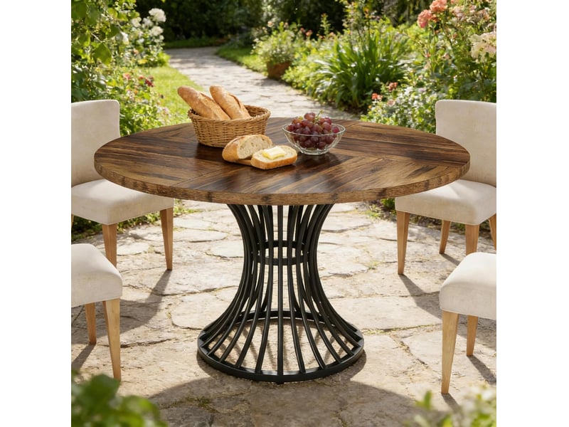  Table de salle à manger pour 6 personnes avec plateau rond et piètement en métal 119 × 119 × 76,5 cm  - Conforama B