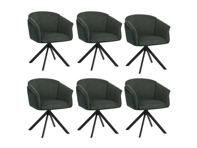  Lot de 6 chaises de salle à manger hwc-r24, chaises de cuisine, pivotantes, en métal, simili-cuir, tissuvelours - vert  - Conforama A