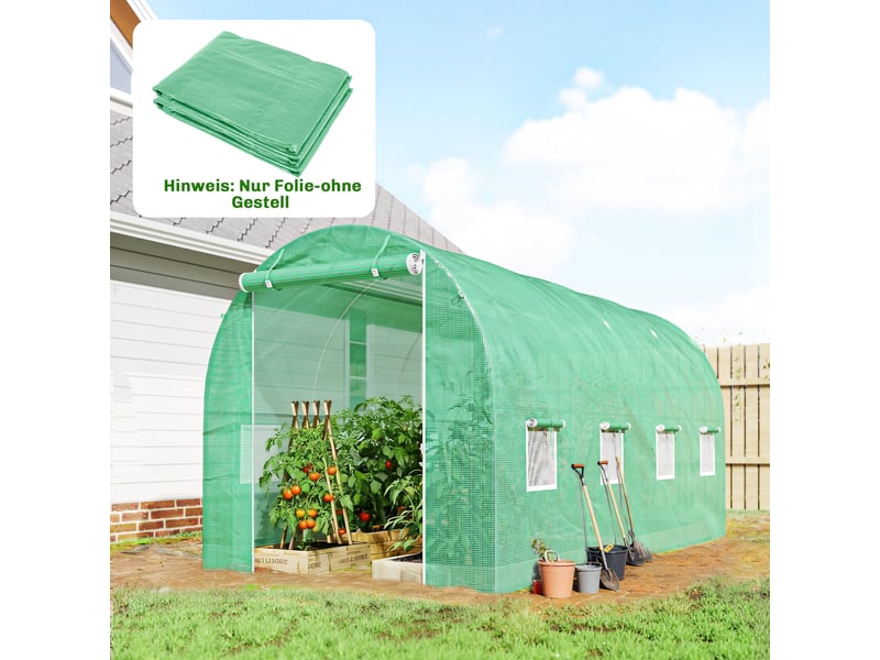  Film de serre 4 x 2 m, film de jardin imperméable avec porte, 8 fenêtres, protection uv, polyéthylène indéchirable, film vert uniquement  - Conforama C
