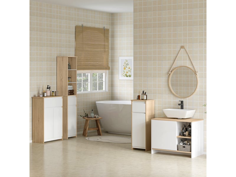 Armoire de salle de bain haute, colonne de salle de bain avec 1 porte, tiroir et 3 étagères, étagère réglable pour cuisine et salon, 32,6x30x171,2cm - Conforama C