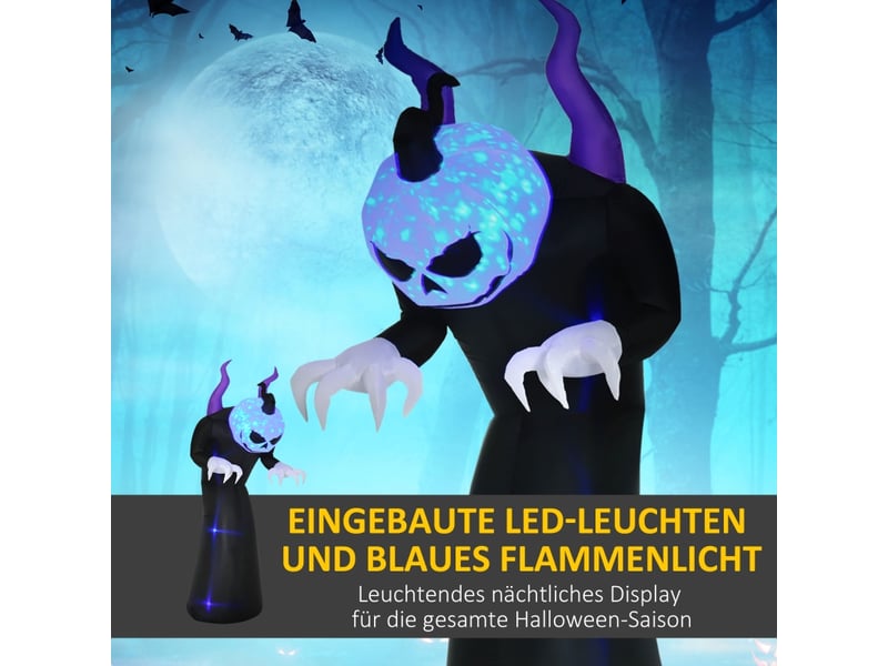  Décoration gonflable d'halloween fantôme à tête de citrouille avec éclairage led en polyester noir 88 × 79 × 210 cm  - Conforama E