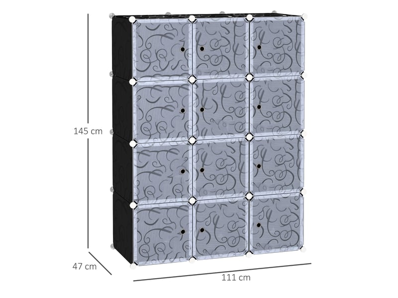  Armoire modulaire plastique 12 cubes avec portes, à assembler, rangement vêtementsjouetslivres  - Conforama E