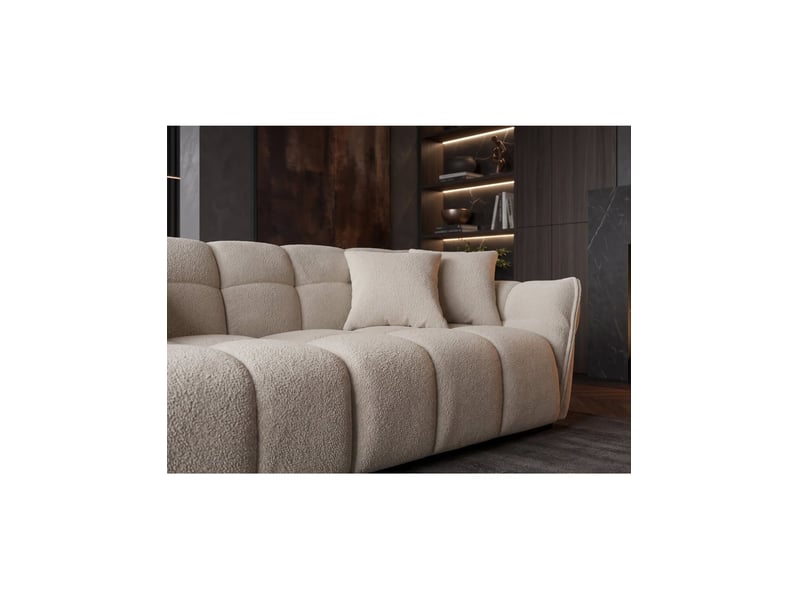  Canapé droit mooni 3 places - tissu bouclette beige champagne - 260x102cm  - Conforama E