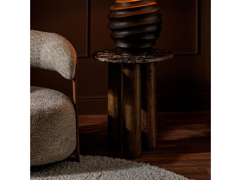  Table d'appoint en marbre isaak 60cm marron  - Conforama E