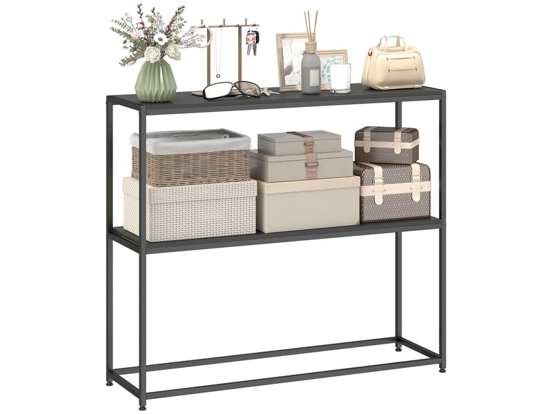  Table console en acier 2 étagères design moderne pour salon entrée couloir 100 x 30 x 87 cm noir  - Conforama A