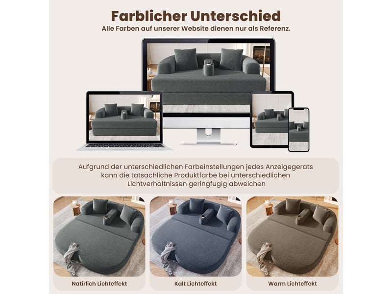  Canapé convertible 2 places gris 184 × 176 × 47 cm en velours côtelé, confort quotidien, style moderne  - Conforama E