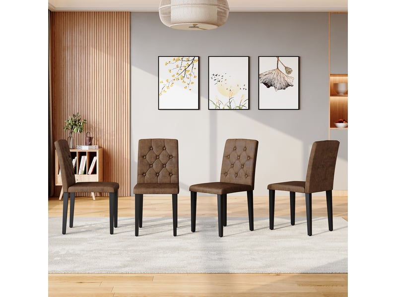  Lot de 4 chaises de salle à manger 42x46x89 cm, métal noir, chaise cuisine rétro, dassise agréable, tissu marron  - Conforama B