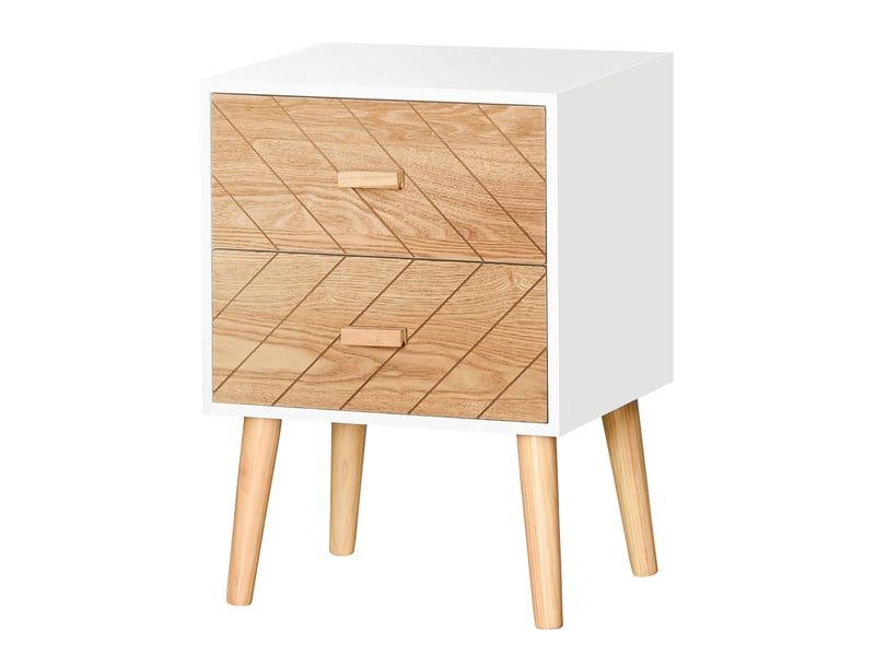  Commode à 2 tiroirs, armoire de chambre, table de chevet sur pieds pour le salon, 40 x 30 x 55,5 cm, blanc et naturel  - Conforama B